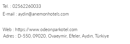 Odeonpark Hotel telefon numaralar, faks, e-mail, posta adresi ve iletiim bilgileri